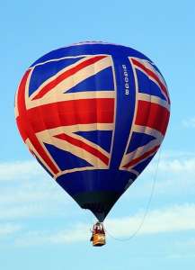 Flag hot air balloon G-GOGB, a Lindstrand HOT AIR Balloons LBL 90A (gb, uk), added to the archive 7 September 2026. Photograph by Balloon Spotters Archive