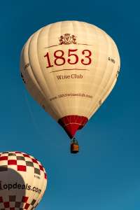 Hardys hot air balloon G-HRDY, a Cameron Z-105, seen at Leigh Woods, North Somerset, United Kingdom on 7 August 2026. Photograph by Dave