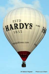 Hardys hot air balloon G-HRDY, a Cameron Z-105, added to the archive 7 September 2026. Photograph by Balloon Spotters Archive