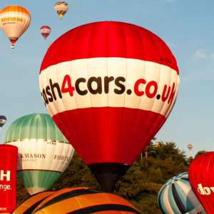 Cash4Cars hot air balloon G-IBCF, a Cameron Z-105, seen at Leigh Woods, North Somerset, United Kingdom on 8 August 2014. Photograph by Dave