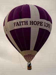 Faith Hope Love hot air balloon G-ICOR, a Lindstrand Technologies LTL Series 2-60, seen at Horningsham, Wiltshire, United Kingdom on 11 September 2026. Photograph by Dave