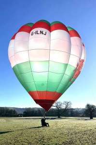 G-ILNJ hot air balloon, a Cameron O-31. Photograph by Love Landovery on Facebook