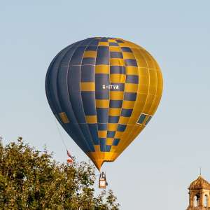 G-ITVM hot air balloon, a Lindstrand HOT AIR Balloons LBL 105A, seen at Horningsham, Wiltshire, United Kingdom on 14 September 2019. Photograph by Dave