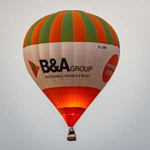 B&A hot air balloon G-JIMA, a Cameron Z-105, seen at Corsley Heath, Wiltshire, United Kingdom on 14 September 2025. Photograph by Dave