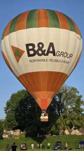B&A hot air balloon G-JIMA, a Cameron Z-105, seen at Box, Wiltshire, United Kingdom on 24 May 2026. Photograph by Dave