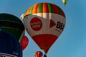 B&A hot air balloon G-JIMA, a Cameron Z-105, seen at Leigh Woods, North Somerset, United Kingdom on 7 August 2026. Photograph by Dave