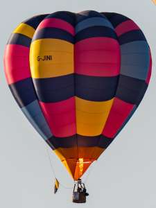 G-JINI hot air balloon, a Cameron V-77, seen at Horningsham, Wiltshire, United Kingdom on 14 September 2019. Photograph by Dave