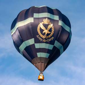 Army Air Corps hot air balloon G-LAAC, a Cameron C-90, seen at Horningsham, Wiltshire, United Kingdom on 14 September 2019. Photograph by Dave