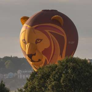 Lion hot air balloon G-LEAT, an Ultramagic B-70 (animals), seen at Leigh Woods, North Somerset, United Kingdom on 9 August 2026. Photograph by Dave
