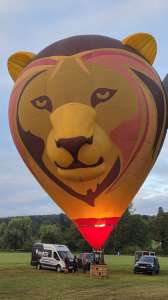 Lion hot air balloon G-LEAT, an Ultramagic B-70 (animals), seen at Horningsham, Wiltshire, United Kingdom on 11 September 2026. Photograph by Dave