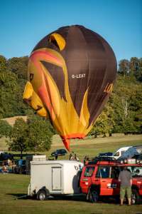 Lion hot air balloon G-LEAT, an Ultramagic B-70 (animals), seen at Horningsham, Wiltshire, United Kingdom on 11 September 2026. Photograph by Dave