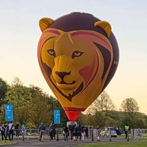 Lion hot air balloon G-LEAT, an Ultramagic B-70 (animals), seen at Horningsham, Wiltshire, United Kingdom on 12 September 2026. Photograph by Dave