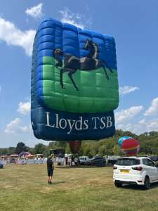 Lloyds Tsb hot air balloon G-LTSB, a Cameron LTSB-90 (banking), seen at Corston, Bath and North East Somerset, United Kingdom on 18 July 2026. Photograph by R0nN1e