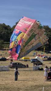 Map hot air balloon G-MAPS, a SKY Flying MAP (ordnance survey), seen at Leigh Woods, North Somerset, United Kingdom on 9 August 2026. Photograph by Dave