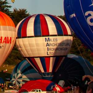 G-MILE hot air balloon, a Cameron N-90, seen at Leigh Woods, North Somerset, United Kingdom on 8 August 2014. Photograph by Dave
