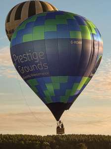 Prestige Grounds hot air balloon G-MOWW, a Cameron Z-105, seen at Arrow, Warwickshire, United Kingdom on 29 May 2026. Photograph by Dave