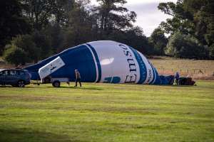 Clive Emson hot air balloon G-MSON, a Cameron Z-90, seen at Horningsham, Wiltshire, United Kingdom on 12 September 2026. Photograph by Dave