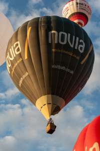 Novia hot air balloon G-NFVB, a Cameron Z-105, seen at Leigh Woods, North Somerset, United Kingdom on 9 August 2026. Photograph by Dave