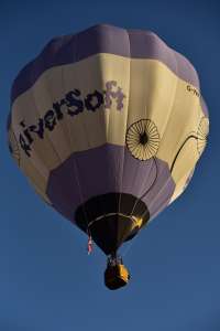 G-NMOS hot air balloon, a Cameron C-80, seen at Oswestry, Shropshire, United Kingdom on 23 August 2026. Photograph by Dave