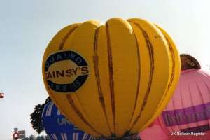 G-OCAW hot air balloon, a Lindstrand Balloons LBL Bananas. Photograph by G Duke