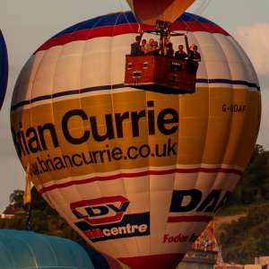 Brian Currie hot air balloon G-ODAF, a Lindstrand HOT AIR Balloons LBL 105A, seen at Leigh Woods, North Somerset, United Kingdom on 8 August 2014. Photograph by Dave