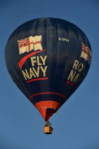 Fly Navy hot air balloon G-OFAA, a Cameron Z-105 (royal navy). Photograph by Dave