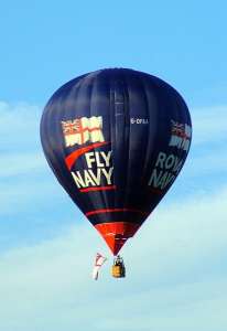 Fly Navy hot air balloon G-OFAA, a Cameron Z-105 (royal navy), added to the archive 7 September 2026. Photograph by Balloon Spotters Archive