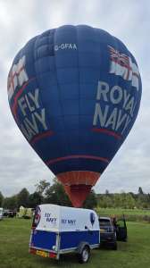 Fly Navy hot air balloon G-OFAA, a Cameron Z-105 (royal navy), seen at Horningsham, Wiltshire, United Kingdom on 11 September 2026. Photograph by Dave
