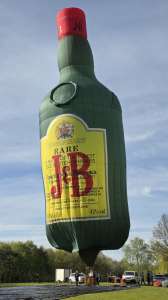 J&B hot air balloon G-OJBW, a Lindstrand Balloons LBL J AND B Bottle (drink), seen at Pidley, Cambridgeshire, United Kingdom on 25 April 2026. Photograph by Dave