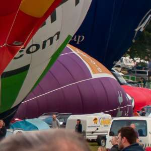 G-OJMS hot air balloon, a Cameron Z-90, seen at Leigh Woods, North Somerset, United Kingdom on 9 August 2015. Photograph by Dave