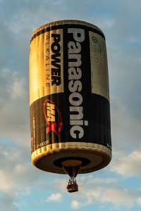 Panasonic hot air balloon G-OKCP, a Lindstrand Balloons LBL Battery (battery), seen at Leigh Woods, North Somerset, United Kingdom on 9 August 2026. Photograph by Dave