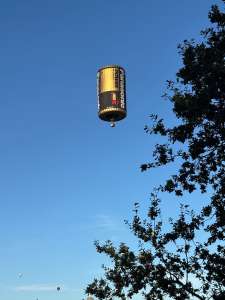 Panasonic hot air balloon G-OKCP, a Lindstrand Balloons LBL Battery (battery), seen at Leigh Woods, North Somerset, United Kingdom on 7 August 2026. Photograph by R0nN1e
