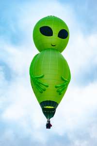 Astro hot air balloon G-OMIB, a Diamond ALIEN-48 (CHARACTER-1) (alien), seen at Telford, Telford and Wrekin, United Kingdom on 24 August 2025. Photograph by Dave