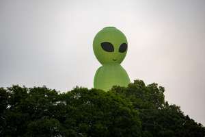 Astro hot air balloon G-OMIB, a Diamond ALIEN-48 (CHARACTER-1) (alien), seen at Arrow, Warwickshire, United Kingdom on 31 May 2025. Photograph by Dave