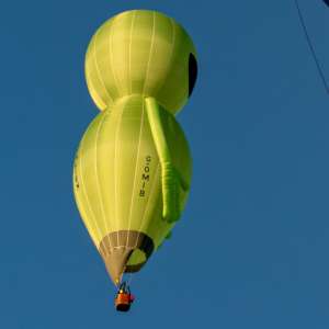 Astro hot air balloon G-OMIB, a Diamond ALIEN-48 (CHARACTER-1) (alien), seen at Leigh Woods, North Somerset, United Kingdom on 7 August 2026. Photograph by Dave
