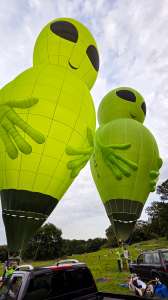 Astro hot air balloon G-OMIB, a Diamond ALIEN-48 (CHARACTER-1) (alien), seen at Leigh Woods, North Somerset, United Kingdom on 14 June 2026. Photograph by Dave