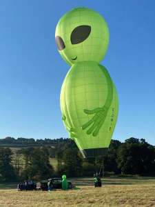 Astro hot air balloon G-OMIB, a Diamond ALIEN-48 (CHARACTER-1) (alien), added to the archive 7 September 2026. Photograph by MJ Ballooning