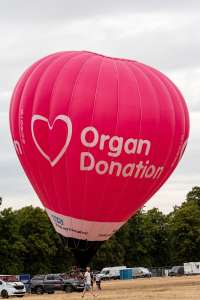 G-ORGN hot air balloon, a Kubicek Factory S.R.O. BB30Z, seen at Northampton, West Northamptonshire, United Kingdom on 16 August 2026. Photograph by Dave