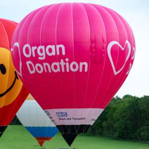 Nhs hot air balloon G-ORGN, a Kubicek Factory S.R.O. BB30Z (organ donation), seen at Arrow, Warwickshire, United Kingdom on 30 May 2026. Photograph by Dave