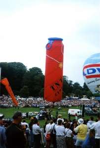 Dynamite hot air balloon G-OTNT, a Cameron Cider BOTTLE-120 (tnt), added to the archive 7 September 2026. Photograph by Balloon Spotters Archive