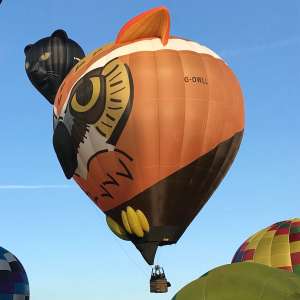 Owl hot air balloon G-OWLL, an Ultramagic M-105 (animals), seen at Horningsham, Wiltshire, United Kingdom on 15 September 2019. Photograph by Cera168_