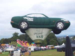 Xk8 hot air balloon G-OXKB, a Cameron Sports CAR-110 (jaguar)