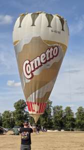G-OZOE hot air balloon, a Lindstrand Balloons LBL Cornetto, seen at Northampton, West Northamptonshire, United Kingdom on 16 August 2026. Photograph by Dave