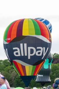 Allpay hot air balloon G-PAID, an Ultramagic M-65C, seen at Arrow, Warwickshire, United Kingdom on 30 May 2026. Photograph by Dave