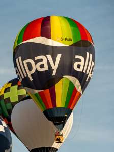 Allpay hot air balloon G-PAID, an Ultramagic M-65C, seen at Arrow, Warwickshire, United Kingdom on 30 May 2026. Photograph by Dave