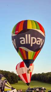 Allpay hot air balloon G-PAID, an Ultramagic M-65C, seen at Arrow, Warwickshire, United Kingdom on 29 May 2026. Photograph by Dave
