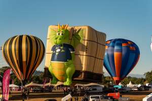 Playreview hot air balloon G-PNAD, a Lindstrand HOT AIR Balloons LBL BOX (dragon, animals), seen at Leigh Woods, North Somerset, United Kingdom on 7 August 2026. Photograph by Dave