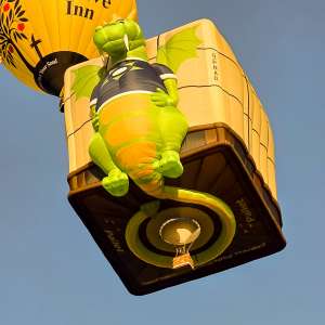 Playreview hot air balloon G-PNAD, a Lindstrand HOT AIR Balloons LBL BOX (dragon, animals), seen at Arrow, Warwickshire, United Kingdom on 29 May 2026. Photograph by Dave