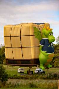 Playreview hot air balloon G-PNAD, a Lindstrand HOT AIR Balloons LBL BOX (dragon, animals), seen at Horningsham, Wiltshire, United Kingdom on 11 September 2026. Photograph by Dave