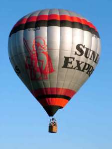 Daily Express hot air balloon G-READ, a Thunder AND Colt Colt 77A, added to the archive 7 September 2026. Photograph by Balloon Spotters Archive
